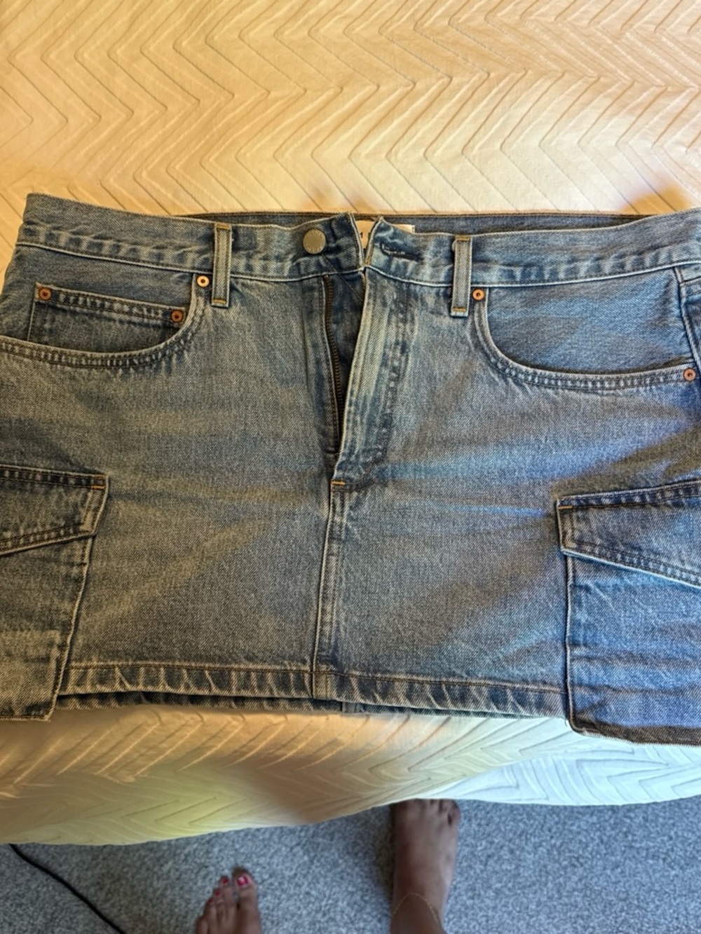 Denim Forum Blue Cargo Pocket Denim Mini Skirt